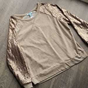 She and Sky Beige Sparkle Sleeve Sweater - Sz L